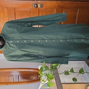 J. Crew Factory Forest Green Long Sleeve Button-Front Shirt Dress